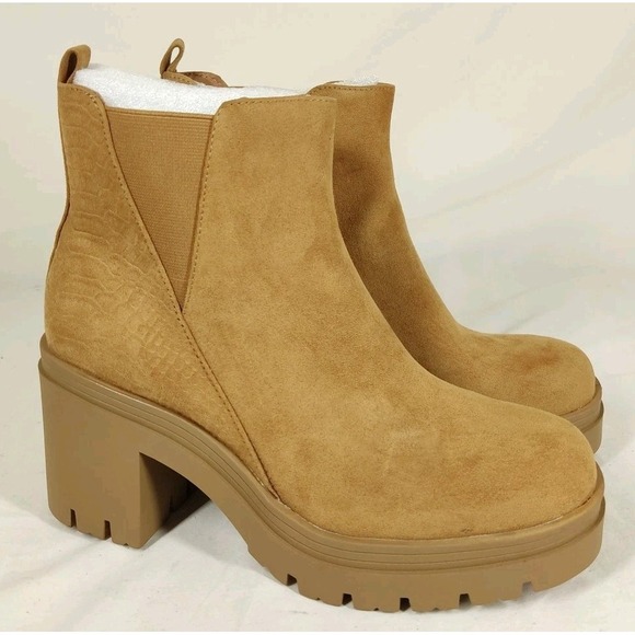 Sun + Stone Shoes - Sun + Stone Womens Veronikaa Tan Faux Suede Round Toe Ankle Boots Size 9M